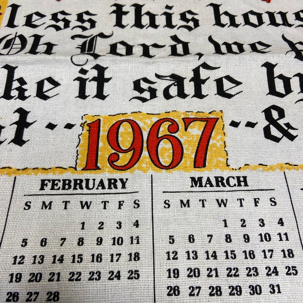Vintage 1967 Linen Calendar Tea Towel - Picture 5 of 6